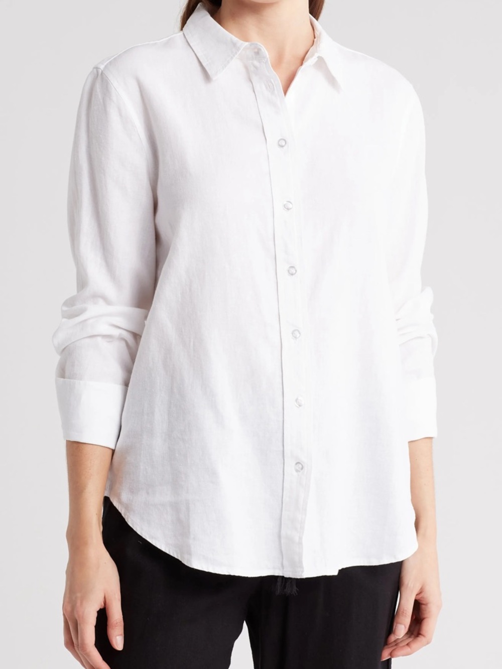 Ellen Tracy White Linen Blend Button-Down Shirt
